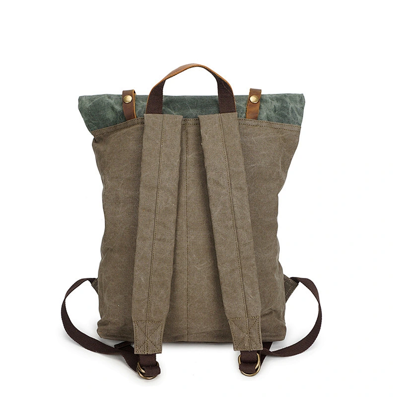 Vintage Genuine  Leather Backpack Canvas Laptop Backpack Waterproof bag For Men