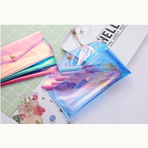 Latest Stylish Colorful Laser Transparent Stationery Organizer PVC Pen Bags