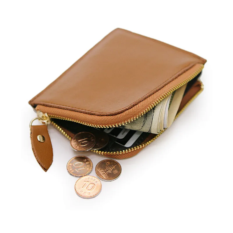 Chinese simple colour funky cheap mini safe waterproof leather hand pocket zipper wallet