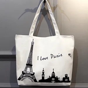 Custom made eco friendly reusable folding printed canvas tote shopping hand bag