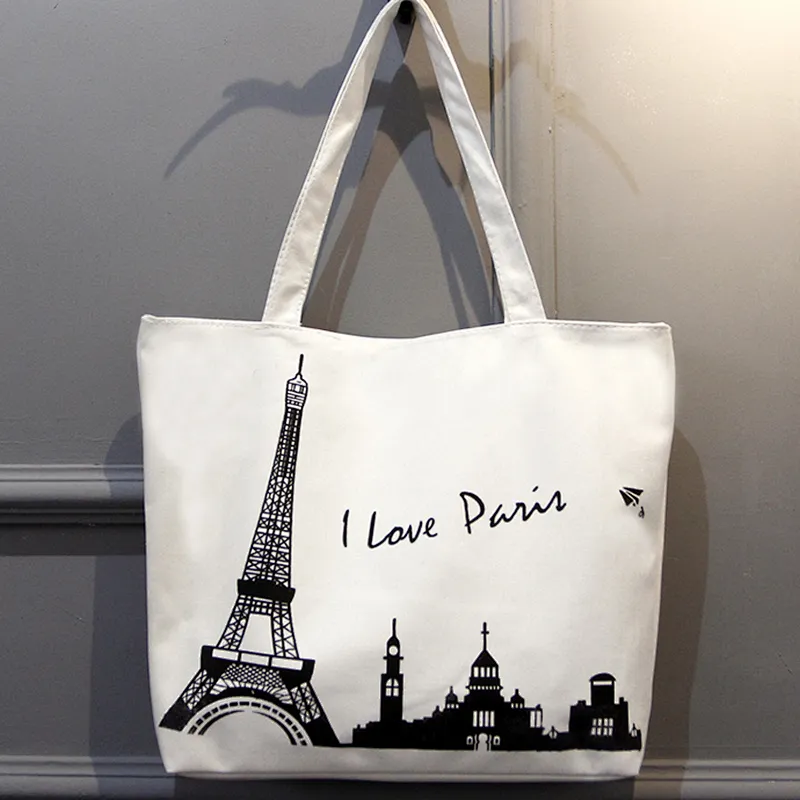 Custom made eco friendly reusable folding printed canvas tote shopping hand bag