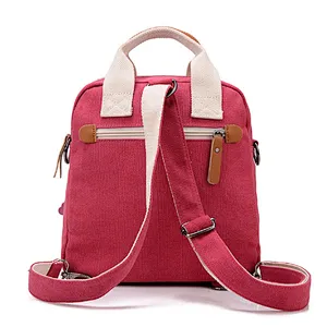 Woman cute fashion pink hiking canvas multifunction backpack handbag for girl