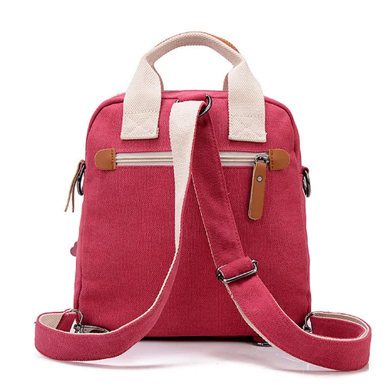 Woman cute fashion pink hiking canvas multifunction backpack handbag for girl