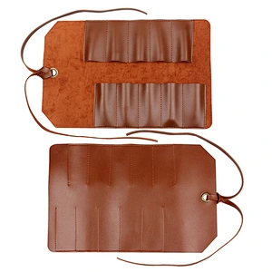 Waxed real leather Chef Knife Roll Bag Heavy Duty Storage Knife Cutlery Tool Case with 6 Slots Wrapping Strap handbag