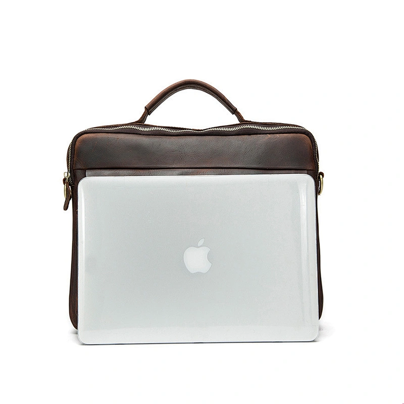 Vintage Mens Business Briefcase Top Grain Cowhide Leather Shoulder Bags