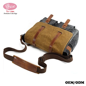 Waterproof Waxed Canvas with Genuine Leather Trimmings Laptop Bag Men Messenger Bag Satchel