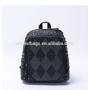 2017 Women Waterproof weaving PU Leather Rivet Backpack Teenage Girls Bags with Zippers Bags
