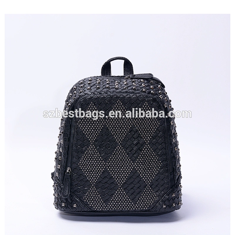 2017 Women Waterproof weaving PU Leather Rivet Backpack Teenage Girls Bags with Zippers Bags