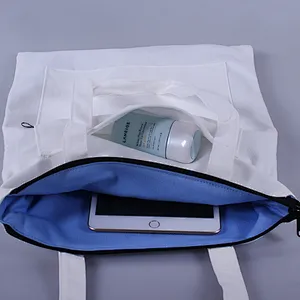 Wholesale cheap reusable personalised mini vintage canvas tote shopping bags with zipper