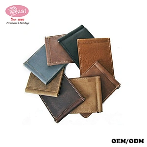 Drop Shipping Handmade Crazy Horse Leather Vintage Money Clip Bifold Wallet