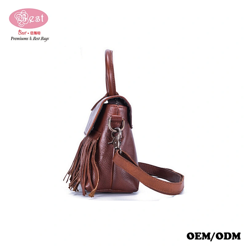 Factory Handmade Unique Branded Chic 100% Pure Leather Front Fringed Tote Bag Women Shoulder Bag