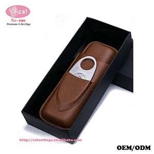 Custom High End Gift Cigar Holder 100% Pure Genuine Leather Humidor Cigar Case With Cutter