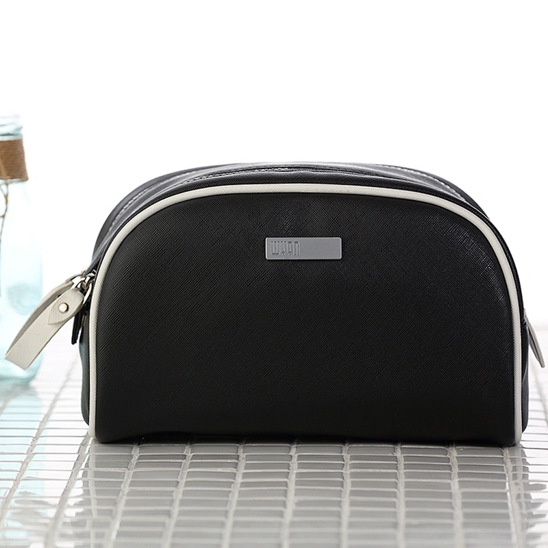 Korean luxury professional ladies black white pu leather cosmetic makeup bag