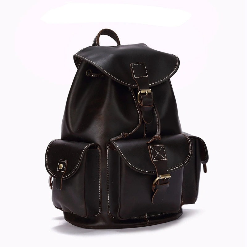 Men's Shoulder Bag Waterproof Crazy Horse Leather Outdoor Travel Backpack