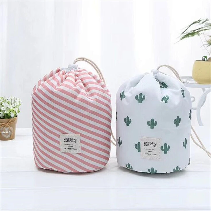 Large Capacity Multi-function Portable Drawstring Travel Packing Cylinder Cosmetic Bag