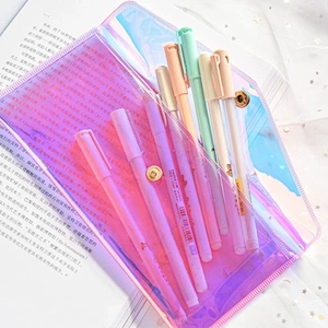 Latest Stylish Colorful Laser Transparent Stationery Organizer PVC Pen Bags