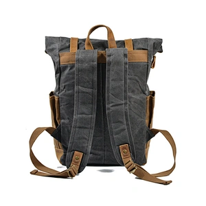 Trendy College Weekend Backpack Daypack Travel Laptops Rucksack Waxed Canvas Leather Backpack