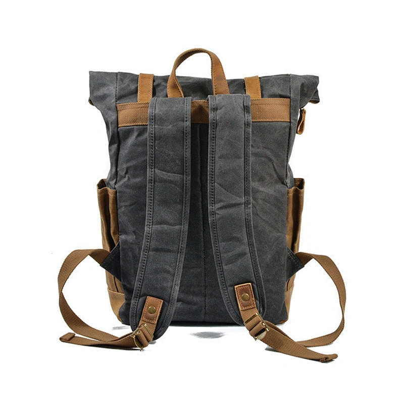 Trendy College Weekend Backpack Daypack Travel Laptops Rucksack Waxed Canvas Leather Backpack