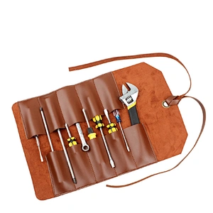 Waxed real leather Chef Knife Roll Bag Heavy Duty Storage Knife Cutlery Tool Case with 6 Slots Wrapping Strap handbag