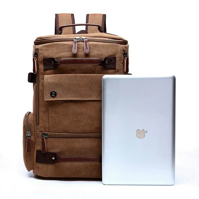 Big capacity blank canvas shoulder backpack for men travel casual rucksack