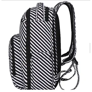 Black and white stripe canvas baby changing diaper bag back pack mummy backpack