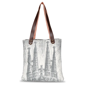 Lineart style print custom cotton canvas leather handle tote bag