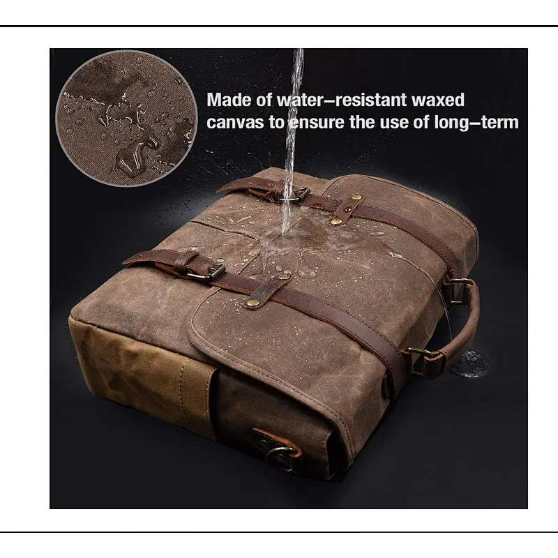 Waterproof Messenger Bag Genuine Leather Waxed Canvas 15.6 Inch personalized gift bags life spirit bags