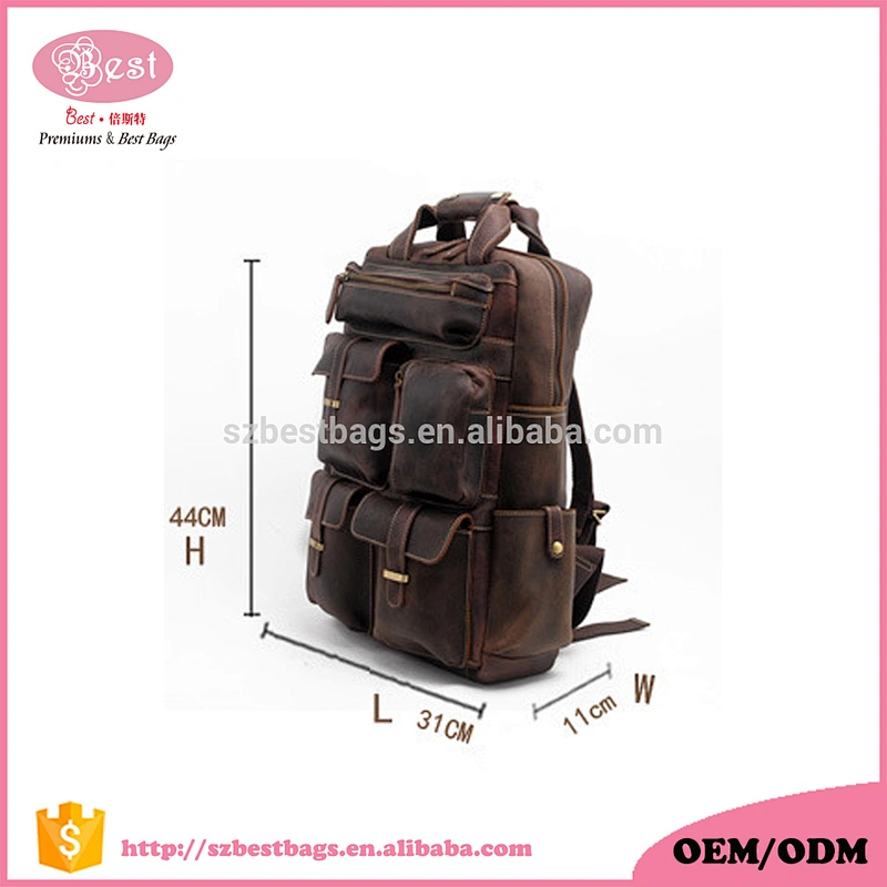 Factory Custom LOGO OEM Small MOQ Genuine Leather Brand Backpack Men