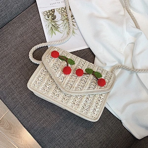Woven Small Square Bag of Natural Straw Clutch Beach Shoulder Bag for Ladies Traveling