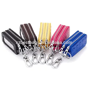 Genuine Leather small key wallet car key wallet men women double zipper key wallet