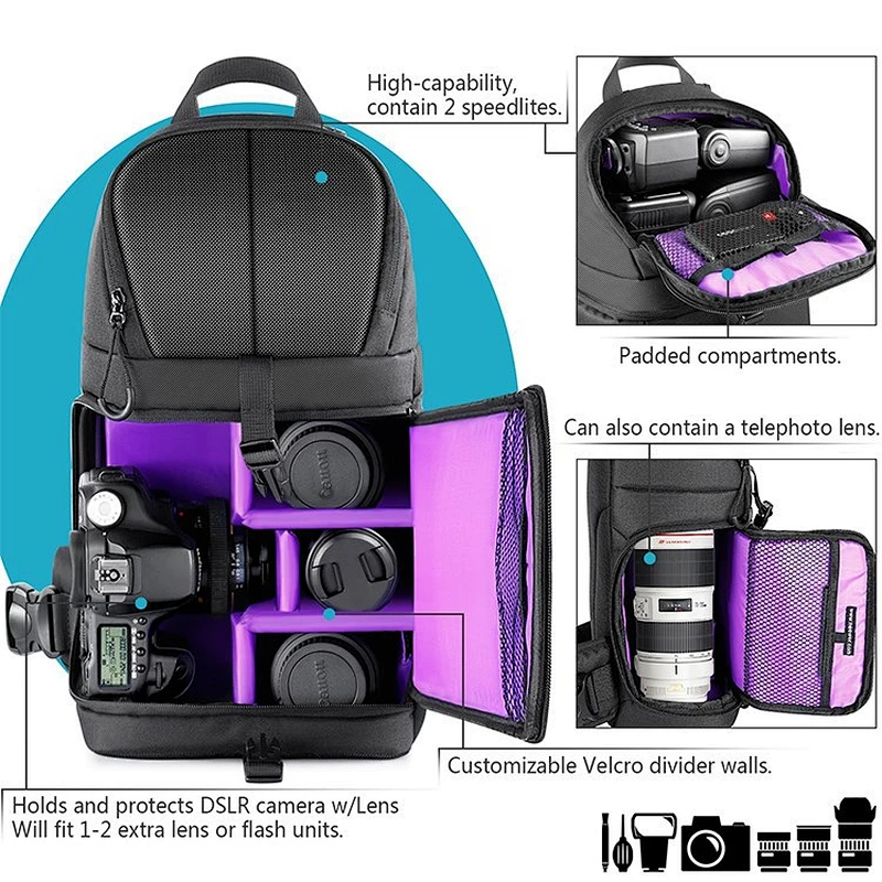 2020 custom practical durable waterproof camera backpack bag for travel