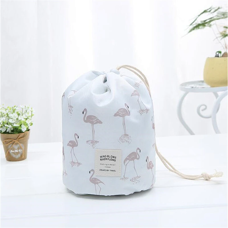 Large Capacity Multi-function Portable Drawstring Travel Packing Cylinder Cosmetic Bag
