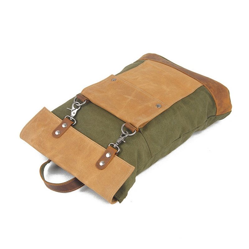 Vintage Style Canvas Rucksack Genuine Leather Backpack School Daypack Bags