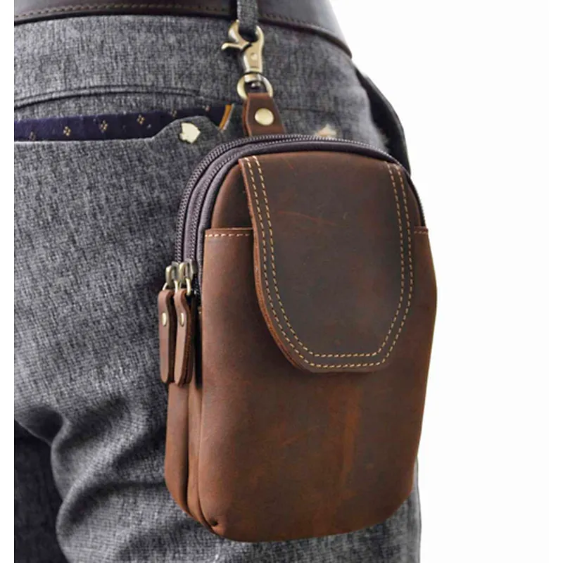 Leather Mens Thigh Drop Leg Hook Bum Bag Fanny Pack Waist Bag Belt Phone Pouch