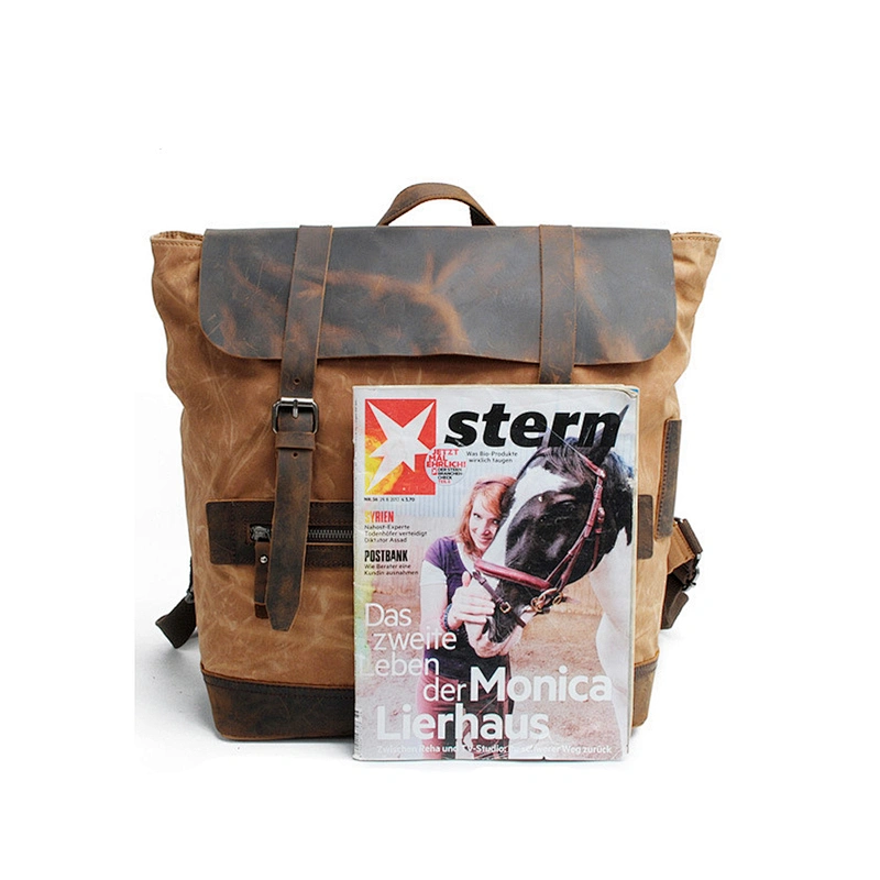 Outing Travel Canvas Rucksack Real Leather School Day Back Pack Laptop Notebook Bags