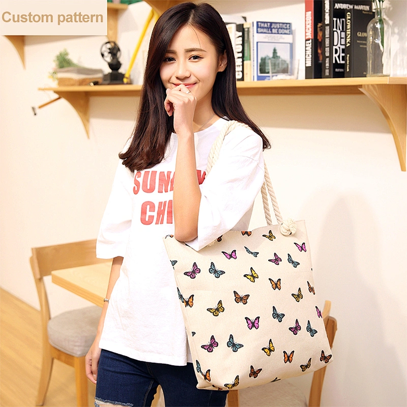 Customized cheap recycle printed cotton fabric shopping souvenir tote bag with logo