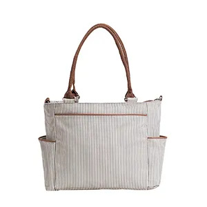 Extra large wet dry 3 in 1 grey stripe girl mum mummy baby diaper bag set