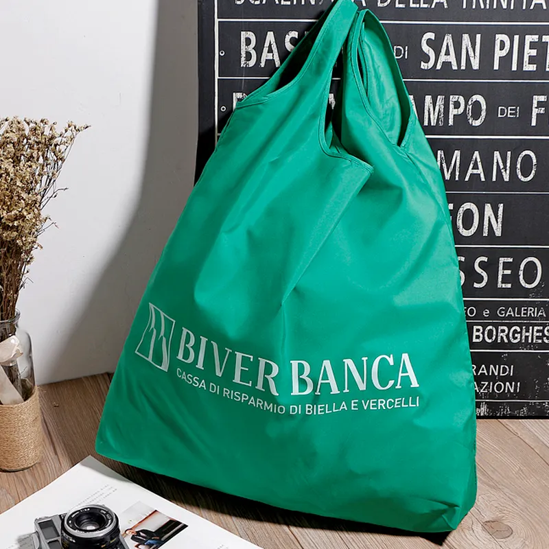 Promotional reusable recycle collapsible colored poly polyester t-shirt shopping bag