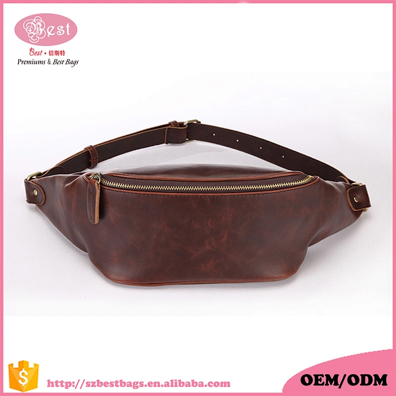 Outdoor travel waist belt bag PU leather men fanny pack waist bag