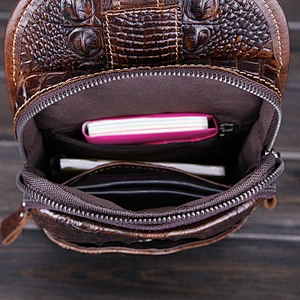 Mens Travel Bag Crossbody Chest Bag Crocodile Grain Cow Leather Single Chest Bag