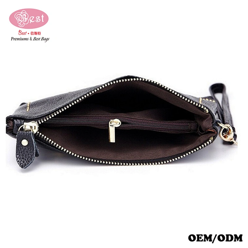 Amazon Hot Selling Pebbled Cowhide Leather Women Clutch Wallet with Wristlet Sparkling Studded Evening Purse Wallet