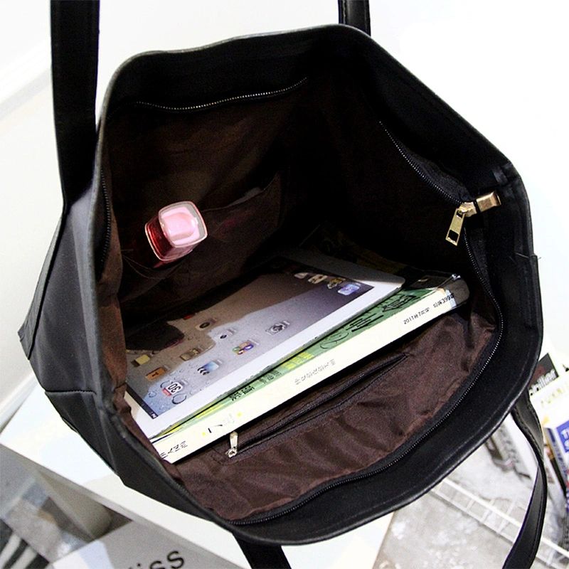 Online lady cheap black pu tote bag handbag from china for women girls