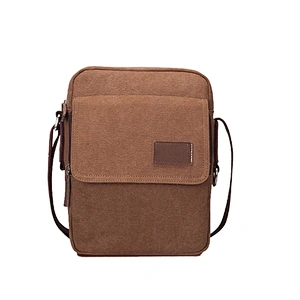 Man's Portable Promotional Korean Style Brown Canvas Crossbody Bag