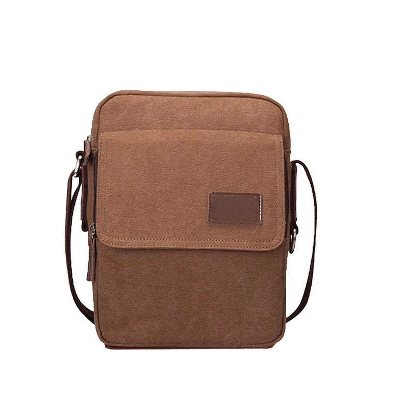 Man's Portable Promotional Korean Style Brown Canvas Crossbody Bag