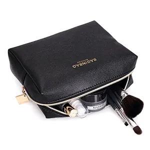 Small customized portable high quality black cosmetic pouch bag for purse