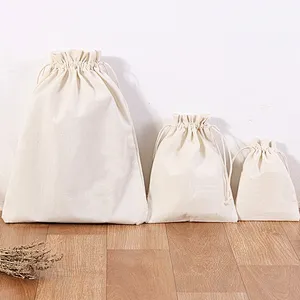 Wholesale custom white cotton canvas fabric rope drawstring bags