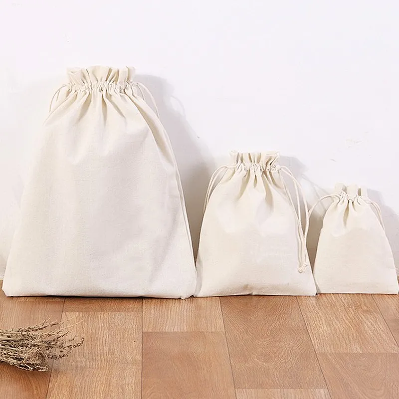 Wholesale custom white cotton canvas fabric rope drawstring bags