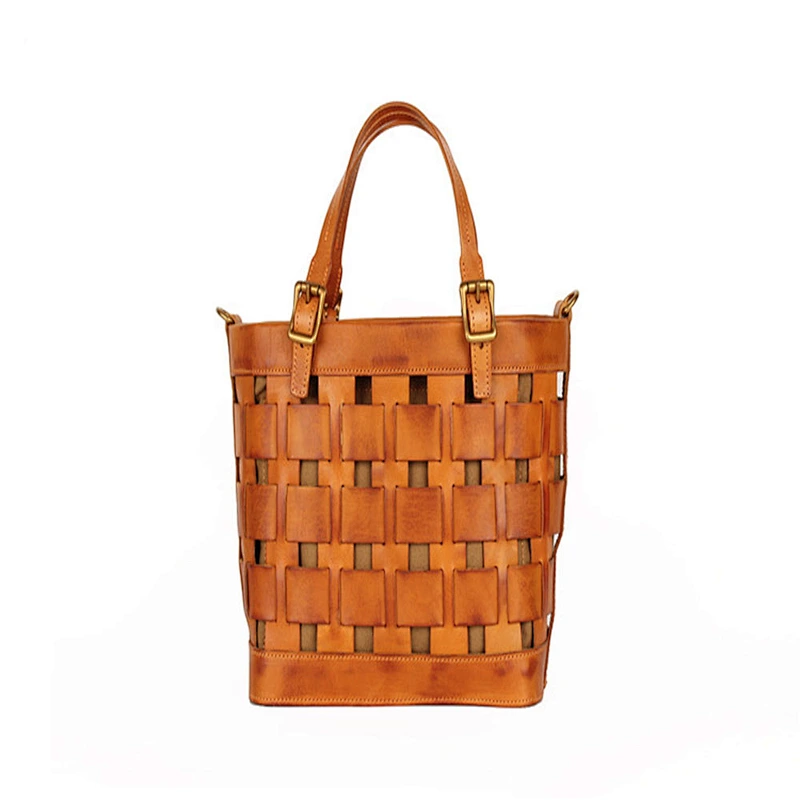 2019 Vintage casual head layer cowhide single-shoulder cross-body woven bag for shopping or daily use