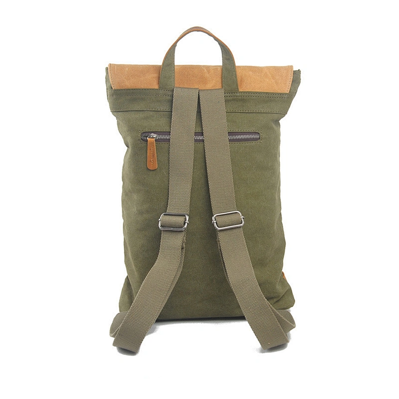Vintage Style Canvas Rucksack Genuine Leather Backpack School Daypack Bags