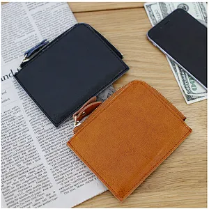 Chinese simple colour funky cheap mini safe waterproof leather hand pocket zipper wallet